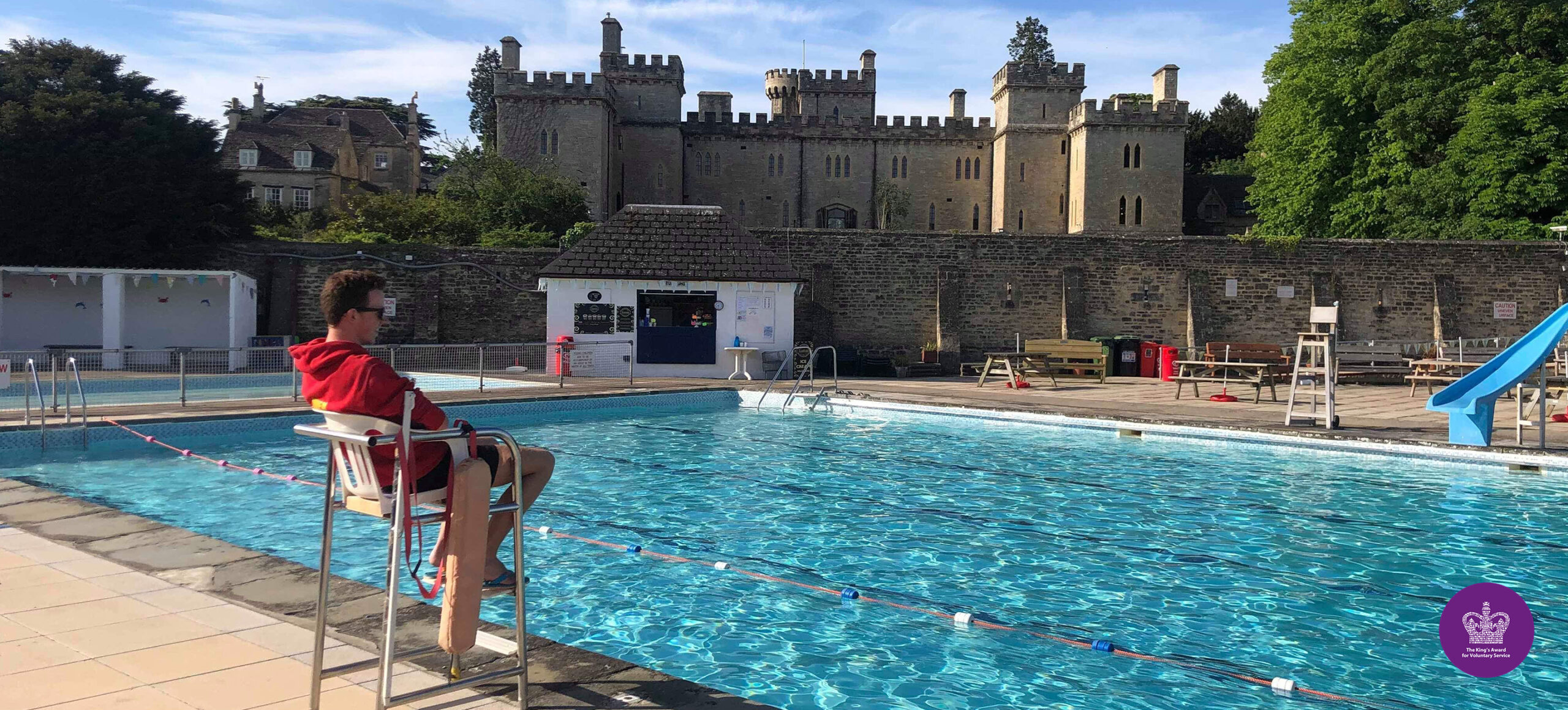 An aerial shot of the pool