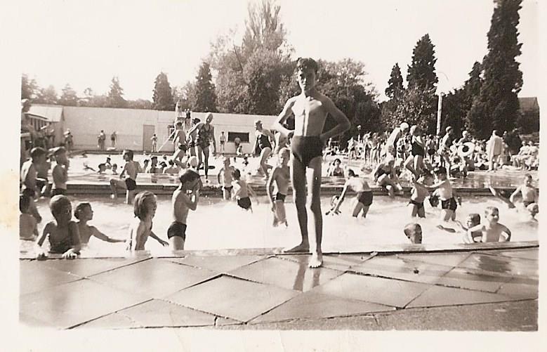 Historical picture of people enjoying pool